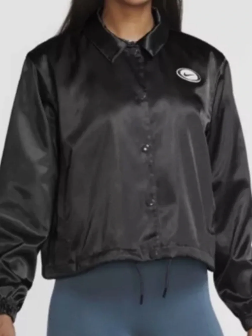Nike Women's Black Satin Embroidered Bomber Sportswear Jacket Size M